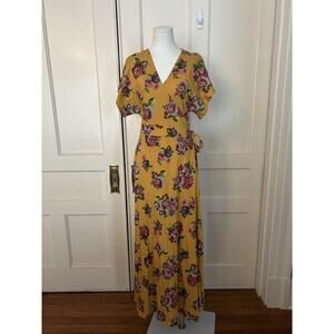 Matilda Jane Floral Wrap Maxi Dress Womens Size Medium Yellow Boho Comfort